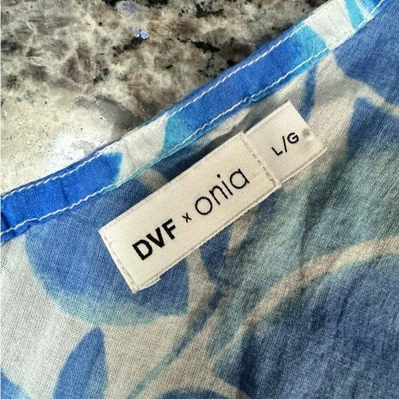 DVF x ONIA Blue Floral Wrap Dress Swim Cover-Up 100% Cotton Size Large - Picture 5 of 6